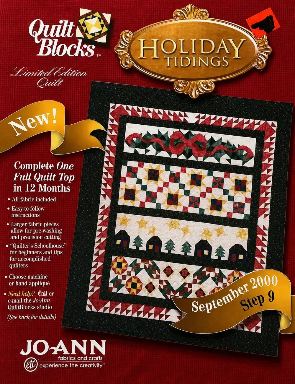 Joann Fabrics HOLIDAY TIDINGS Block Of The Month BOM 9 September 2000 SEALED
